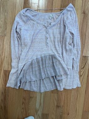 Free People Blush Pink Ribbed Henley Tunic with Peplum